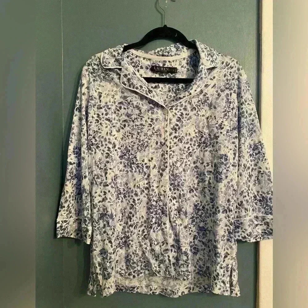 Lauren - Ralph Lauren blue and white floral pj top- button down - like new